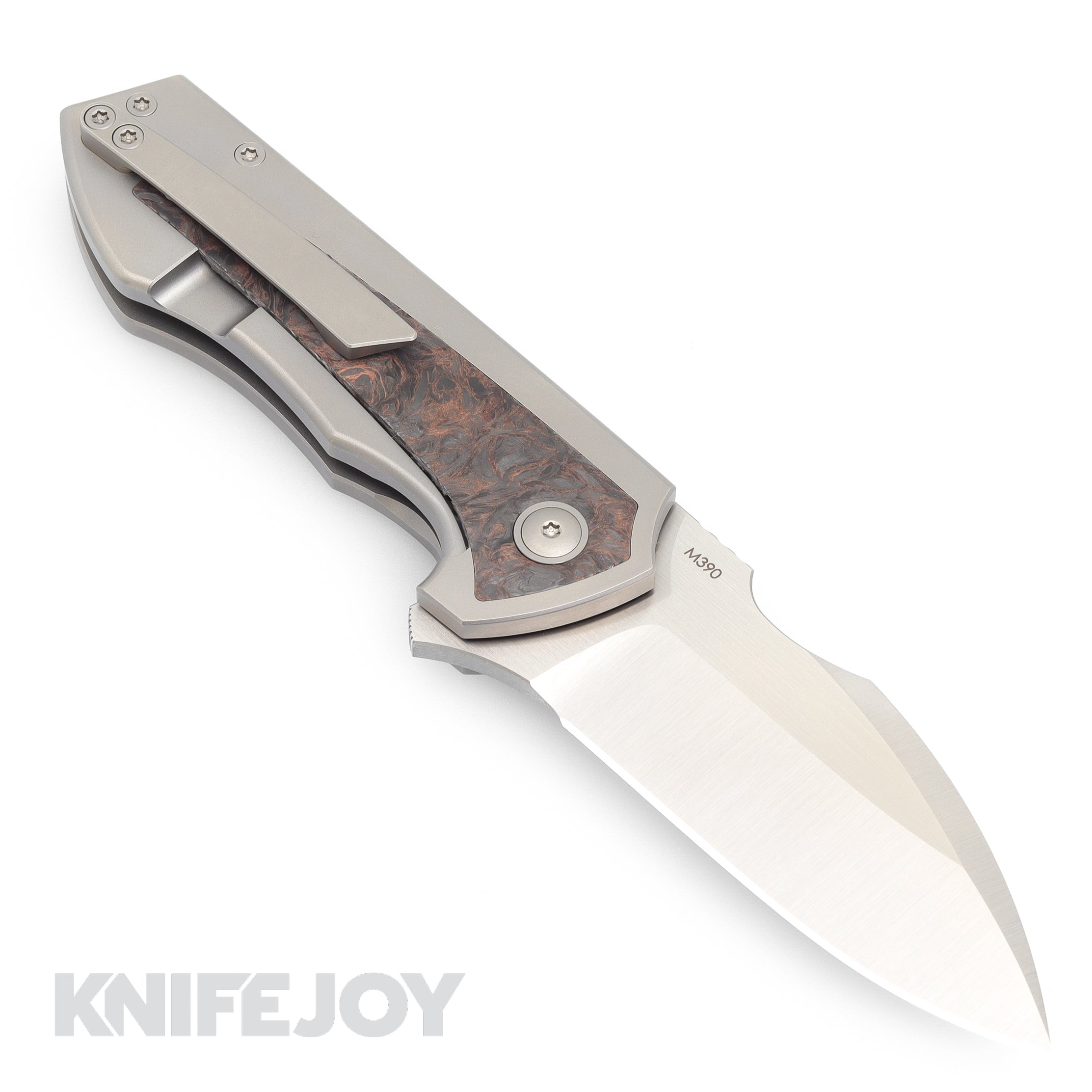 Premium Burchtree Bladeworks Euclid Folding Knife - M390 Steel Satin Drop Point Blade, Fat Carbon Dark Matter Inlay & Titanium Handles - EDC, Outdoor Survival, Camping & Tactical Use