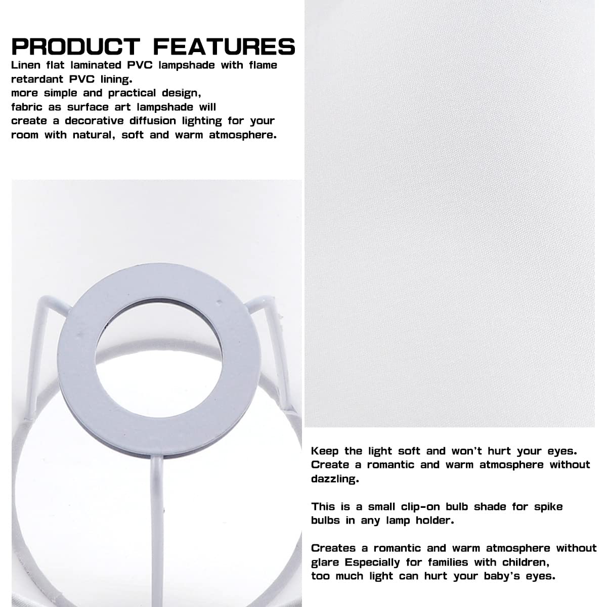2-Pack White Linen Clip-On Lamp Shades - Barrel Fabric Lamp Cover for Bedroom, Nightstand, Wall Light - Perfect for Cozy Bedside Lighting & Home Decor