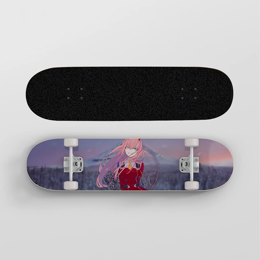 Zero Two Anime Skateboard from Darling in The FRANXX - 7 Layer Canadian Maple Wood Pro Deck for Adults - Double Kick Trick Board for Street & Park Skateboarding