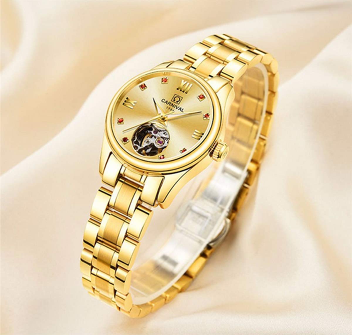 MASTOP Luxury Women's Automatic Mechanical Diamond Skeleton Watch - Waterproof Stainless Steel Dress Watch for Business & Casual Wear | Perfect for Office, Party & Everyday Use