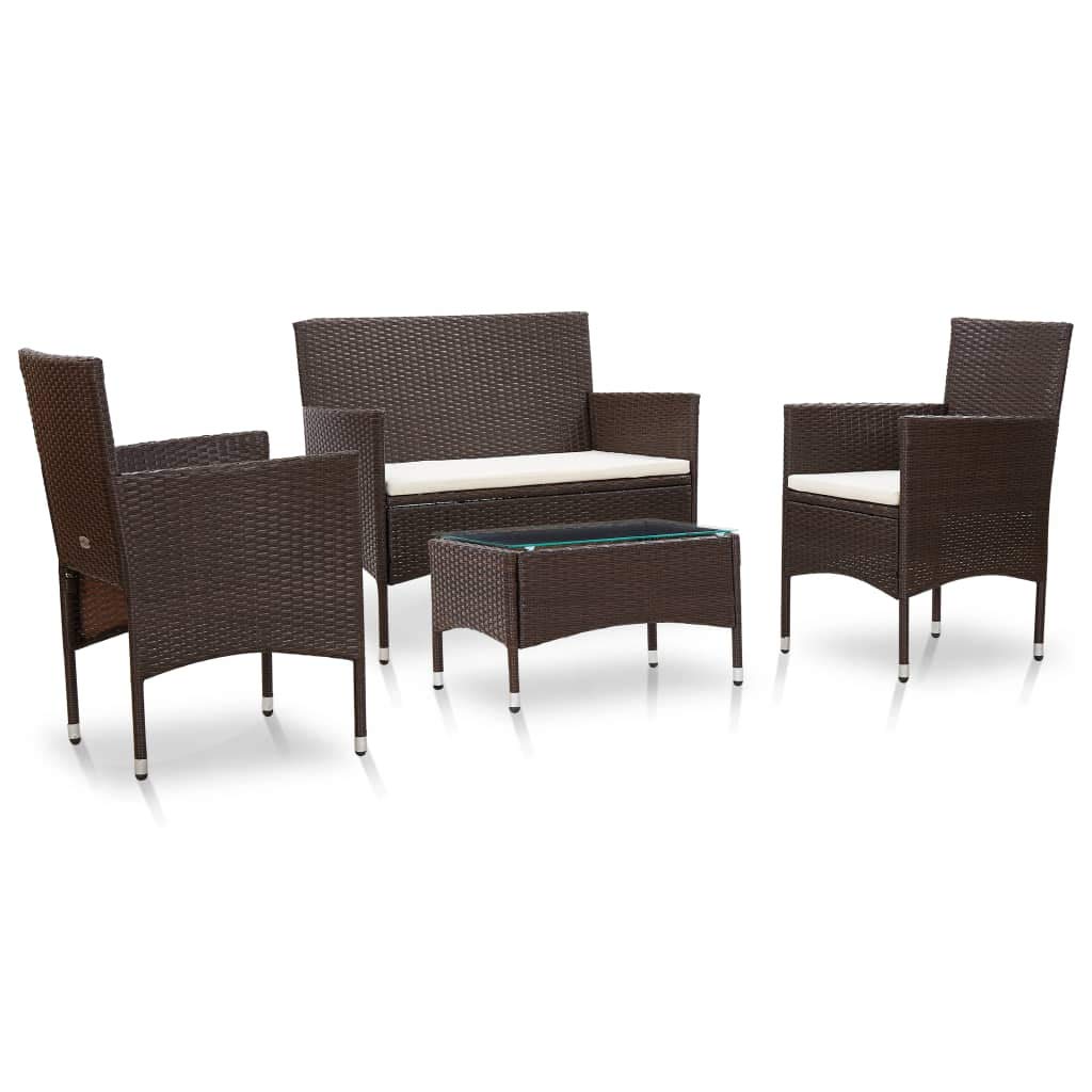 vidaXL 4-Piece Brown PE Rattan Garden Lounge Set with Cushions - Outdoor Patio Wicker Furniture Bistro Set for Backyard, Poolside, Terrace & Garden Relaxation