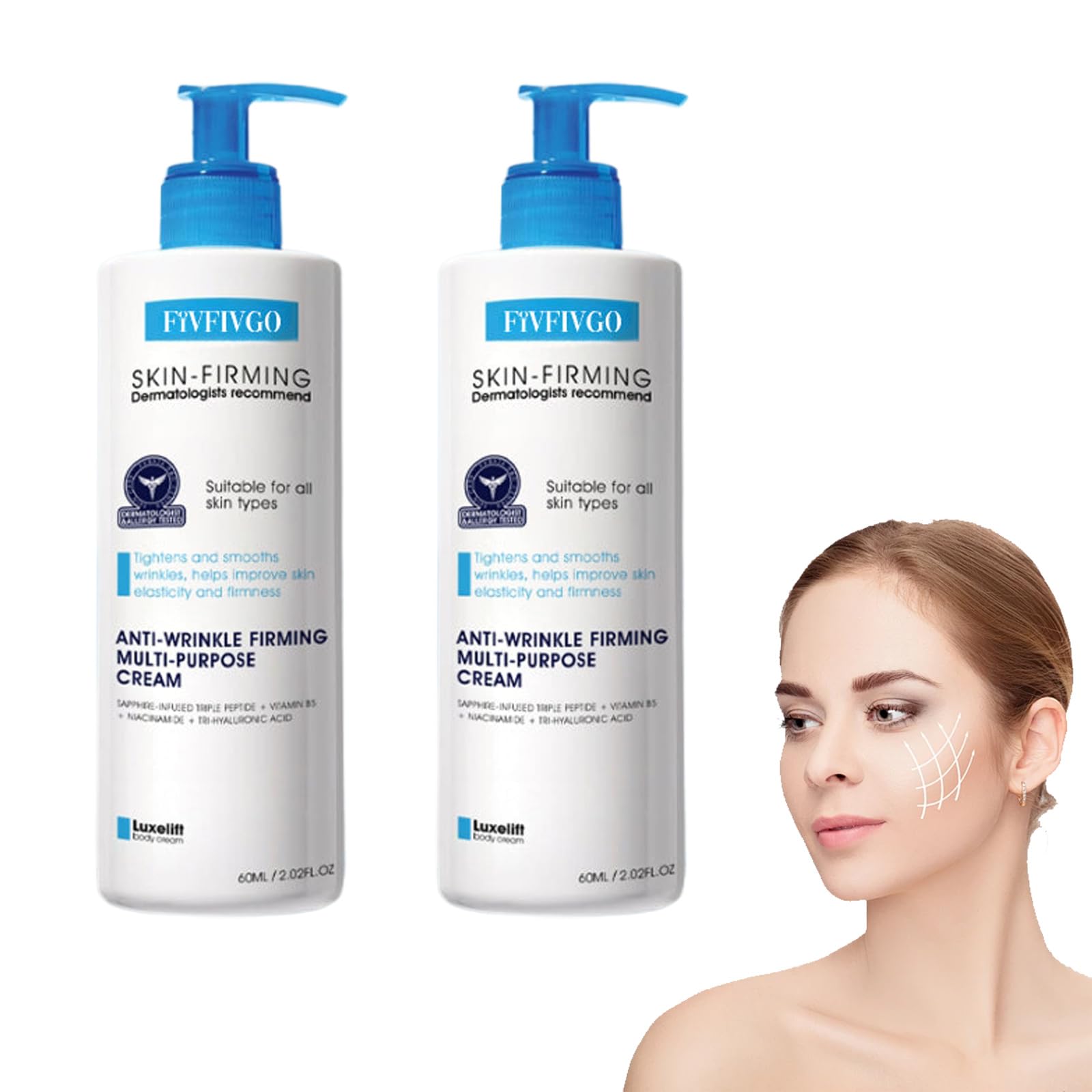 Fivfivgo Ultra Firming & Revitalizing Cream - Advanced Anti-Aging Face & Body Moisturizer for All Skin Types | Skin Tightening, Hydration & Renewal (2 x 60ml) | Perfect for Daily Skincare Routine & Night Treatment