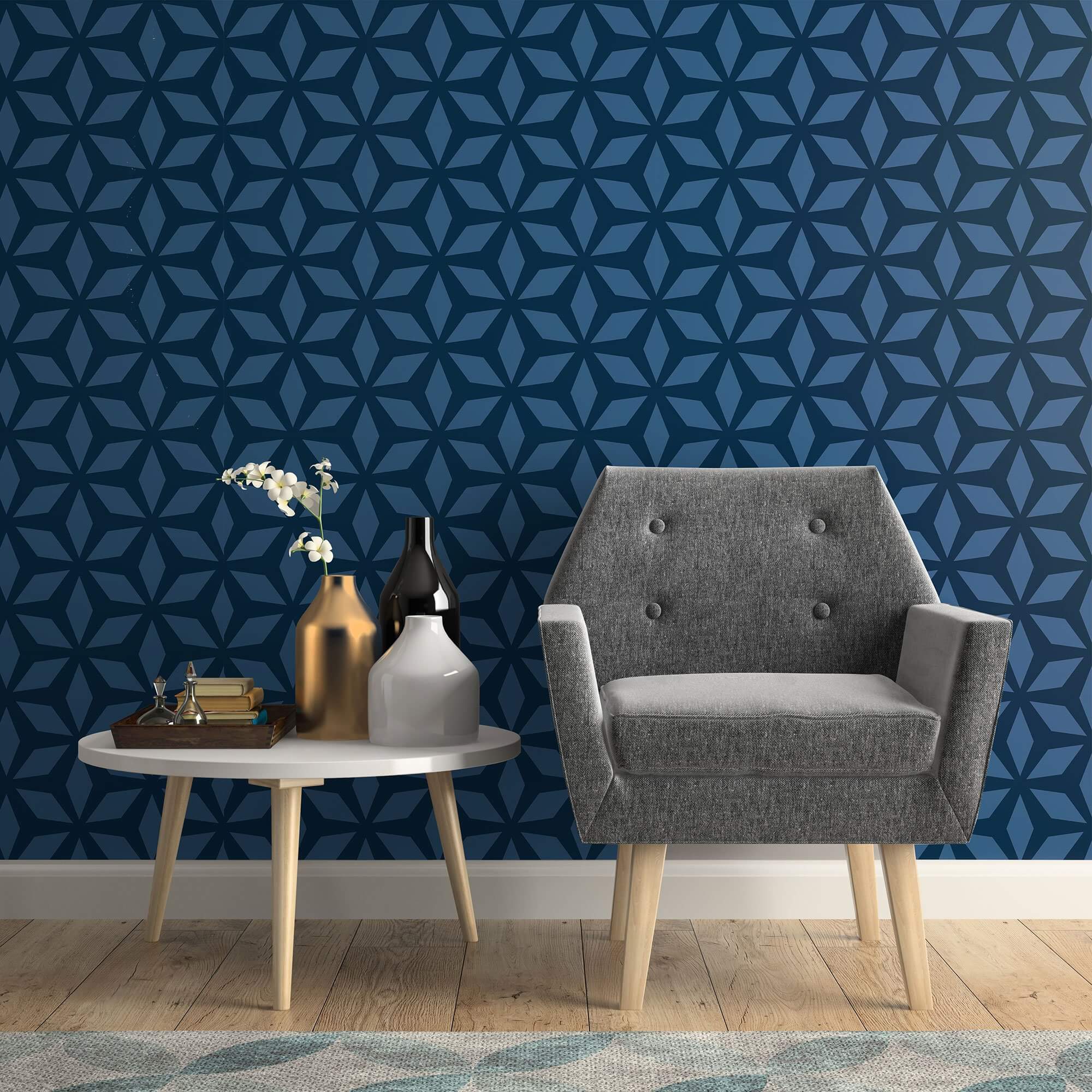 Royal Blue Diamond Geometric Peel and Stick Removable Wallpaper - Self-Adhesive Decorative Wall Covering for Bedroom, Living Room, Office & Nursery Decor