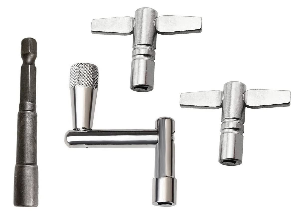 4-Piece Square Lug Drum Key Set - Continuous Motion Speed Key - Chrome Plated Hardware Tool for Drum Tuning & Maintenance - Perfect for Drummers, Music Teachers, and Band Performances