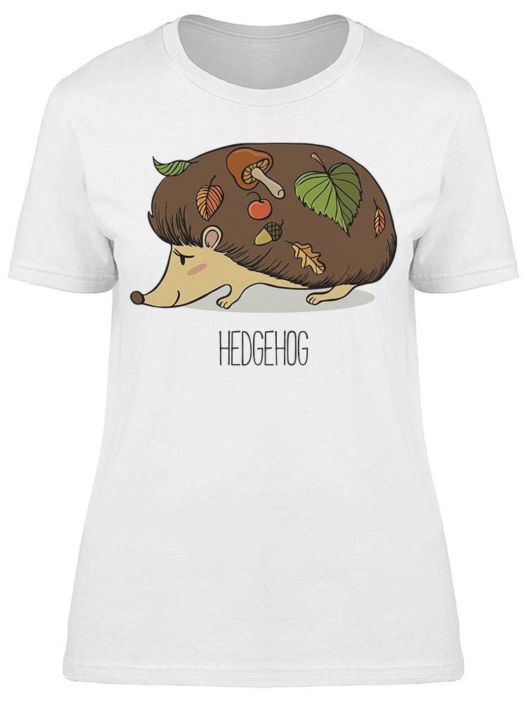 Cute Hedgehog Hand Drawing Plants T-Shirt for Women - Casual Graphic Tee for Animal Lovers, Perfect for Everyday Wear & Gifts