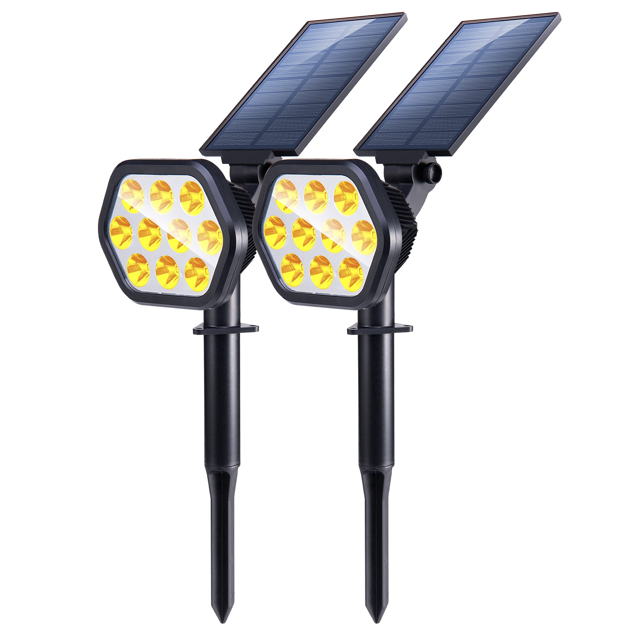 Nekteck 10 LED Solar Outdoor Spotlights - 2 Pack Warm White Landscape Lighting for Yard, Garden, Walkway, Porch, Pool & Driveway | Wireless Adjustable Wall Lights for Security & Decoration | Weatherproof Solar Powered Lights for Nighttime Illumination