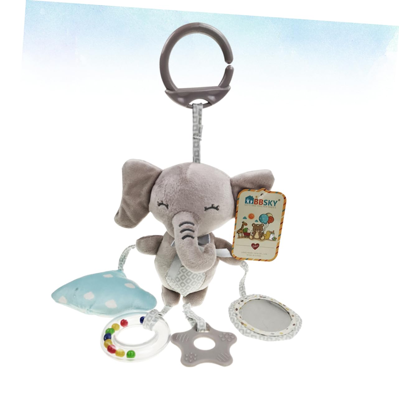 Vaguelly Animal Plush Rattle Toy - Grey Hanging Rattles for Babies & Toddlers - Perfect for Cribs, Strollers, and Playtime Fun