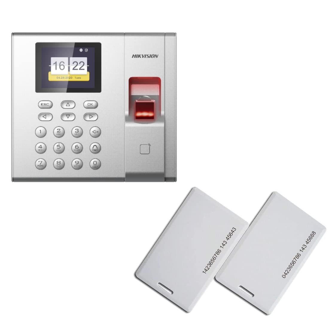 HIKVISION DS-K1T8003EF Biometric Fingerprint & RFID Card Access Control System - 1000 Fingerprint Capacity with 200 JK Vision Smart Cards for Office Security & Time Attendance Tracking