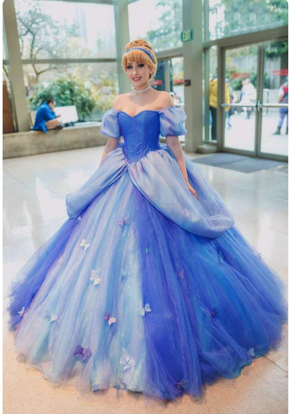 Elegant Off Shoulder Princess Prom Gown with Butterfly Details - Cinderella Style Quinceanera & Wedding Dress for Women | Perfect for Formal Dances, Sweet 16 Parties, and Bridal Occasions