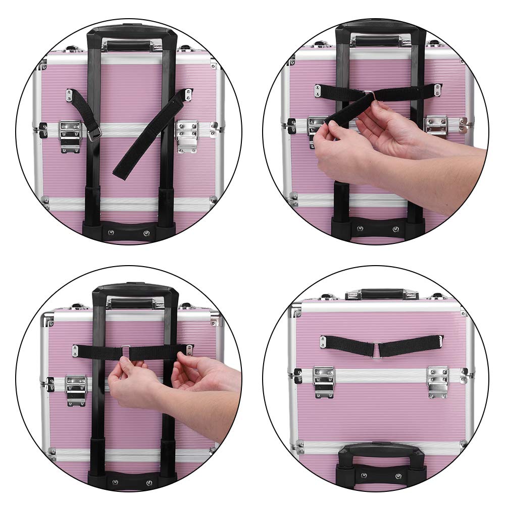 3 in 1 Professional Rolling Makeup Train Case - Aluminum Cosmetic Organizer with 4 Removable Wheels & Lockable Keys (Pink) | Perfect for Makeup Artists, Salon Professionals & Travel Cosmetics Storage