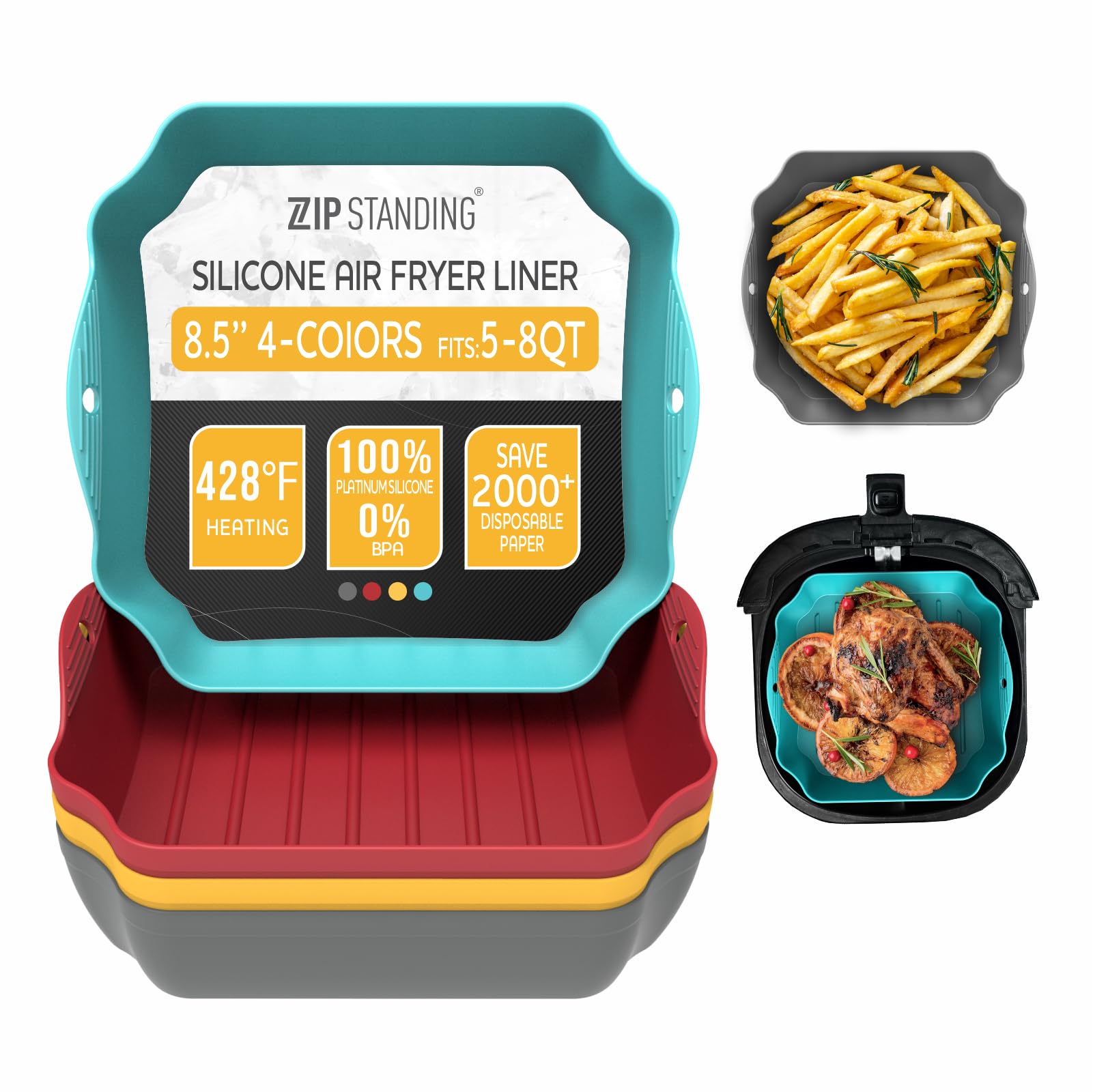 Non-Stick Silicone Air Fryer Liners Set of 4 - 8.5