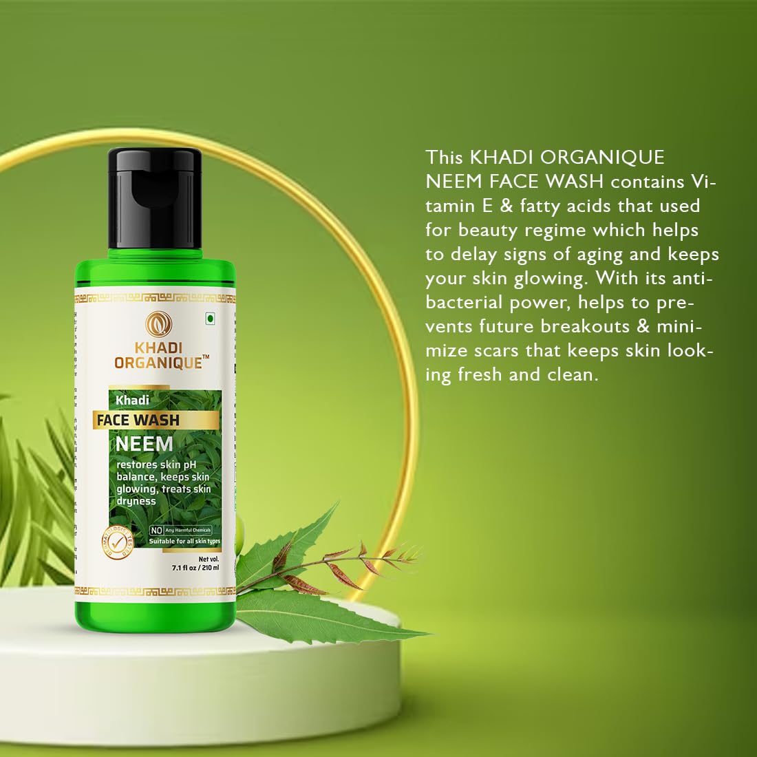 Khadi Organique Neem Face Wash - Natural & Organic Cleanser for Acne & Oily Skin | Perfect for Daily Skincare Routine & Sensitive Skin Care