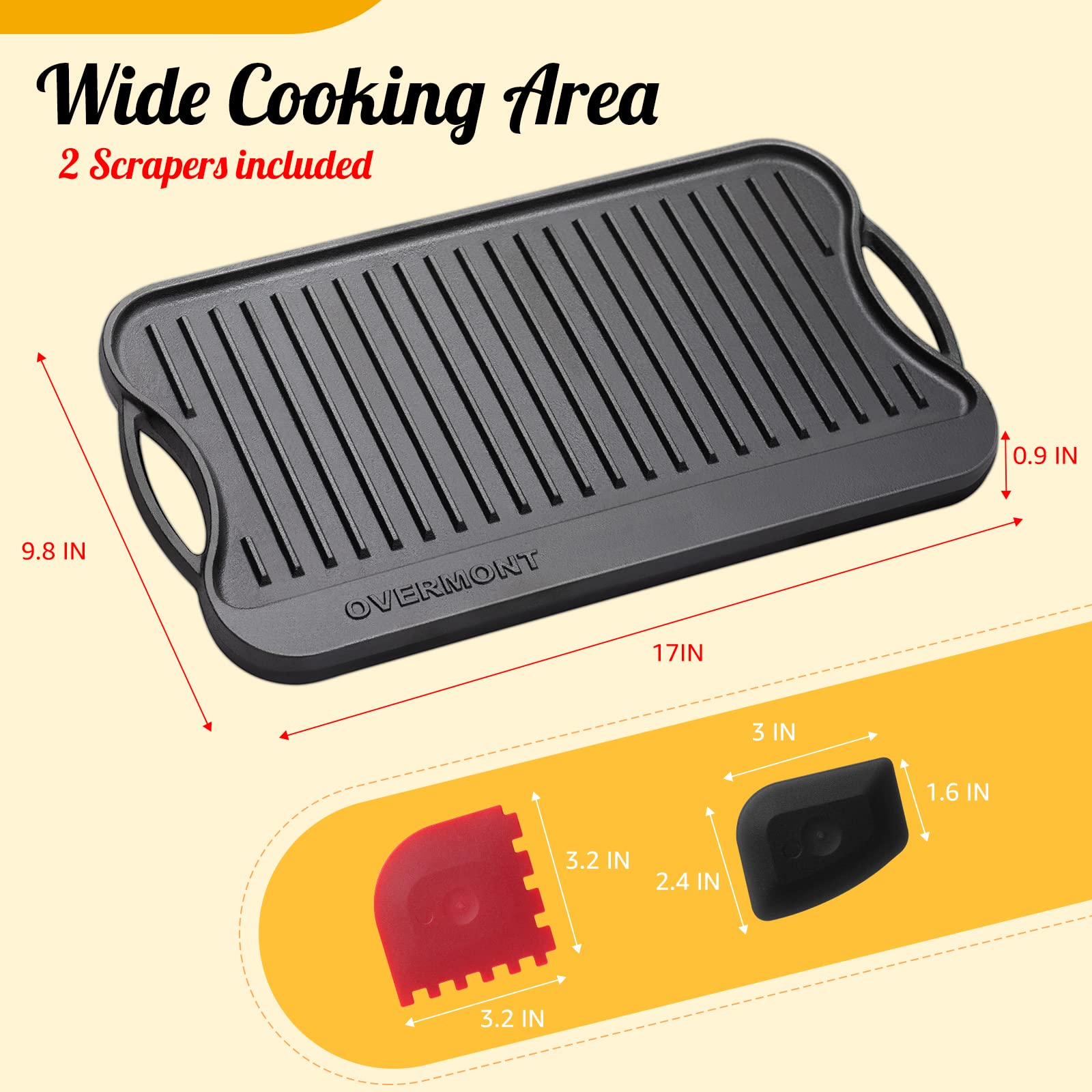 Overmont 2-in-1 Cast Iron Skillet & 17'' Griddle Bundle – Premium Cookware Set for Grilling, Searing & Baking – Perfect for Outdoor Camping, BBQ & Home Kitchen Use