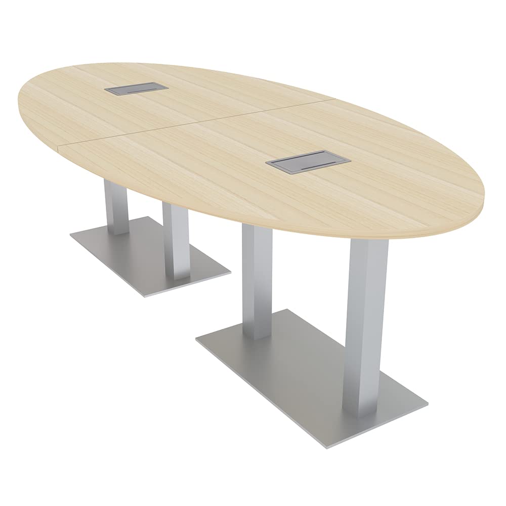 8 Ft Powered Oval Conference Table - Harmony Series with Built-in Power Outlets | 6 Person Maple Wood Meeting Table for Office & Conference Room Use