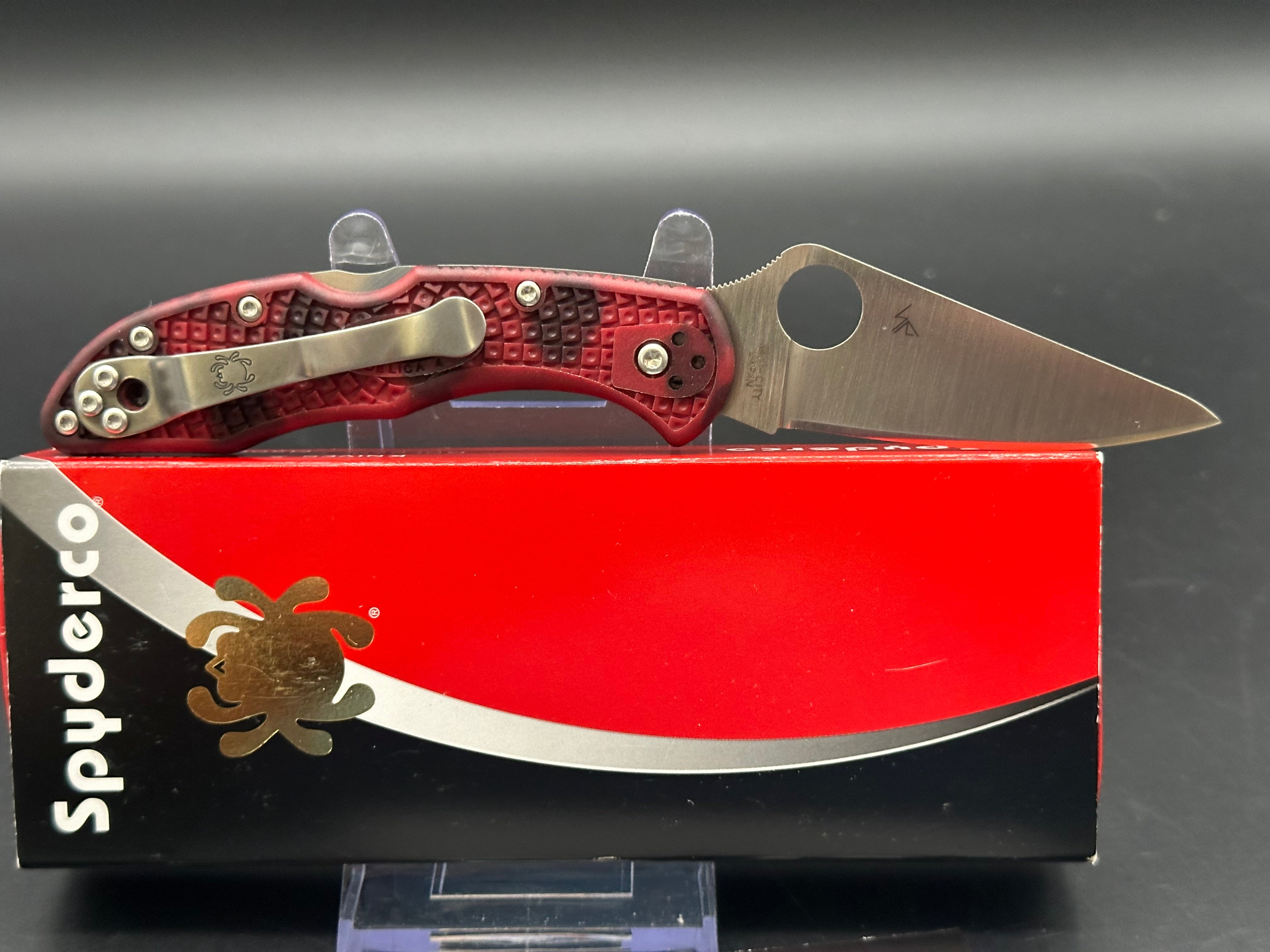 Spyderco Delica 4 Folding Knife - FRN Handle, Red/Black Zome Pattern (DLT Trading Exclusive) | EDC, Outdoor, Camping & Everyday Carry Pocket Knife