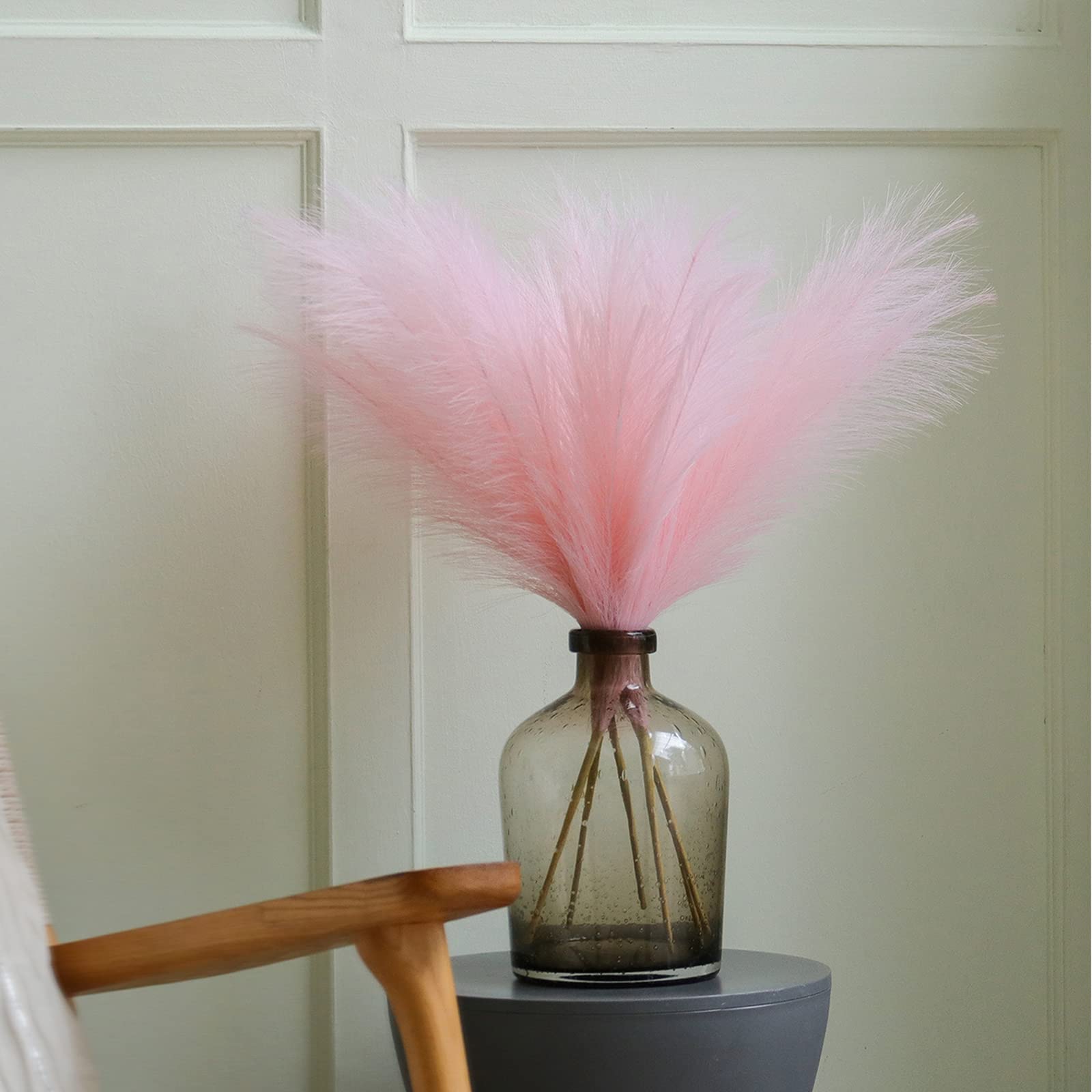 24 Inch Pink Faux Pampas Grass Decor - 7 Fluffy Stems for Vase Filler | Boho Wedding Flowers, Home & Office Table Decor | Perfect for Centerpieces, Wedding Aisle Decor, and Farmhouse Style Interior Design