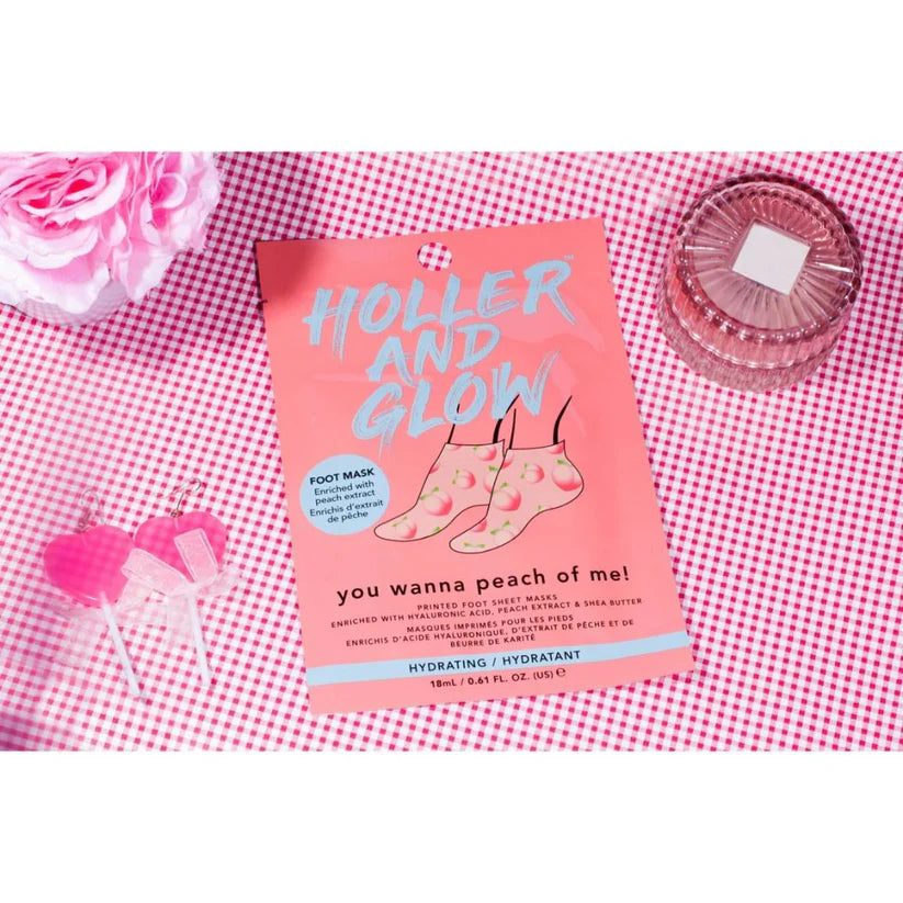 Holler & Glow You Wanna Peach of Me Refreshing Foot Mask - Exfoliating & Moisturizing Treatment for Soft Feet - Perfect for Pedicures, Spa Days & At-Home Self Care