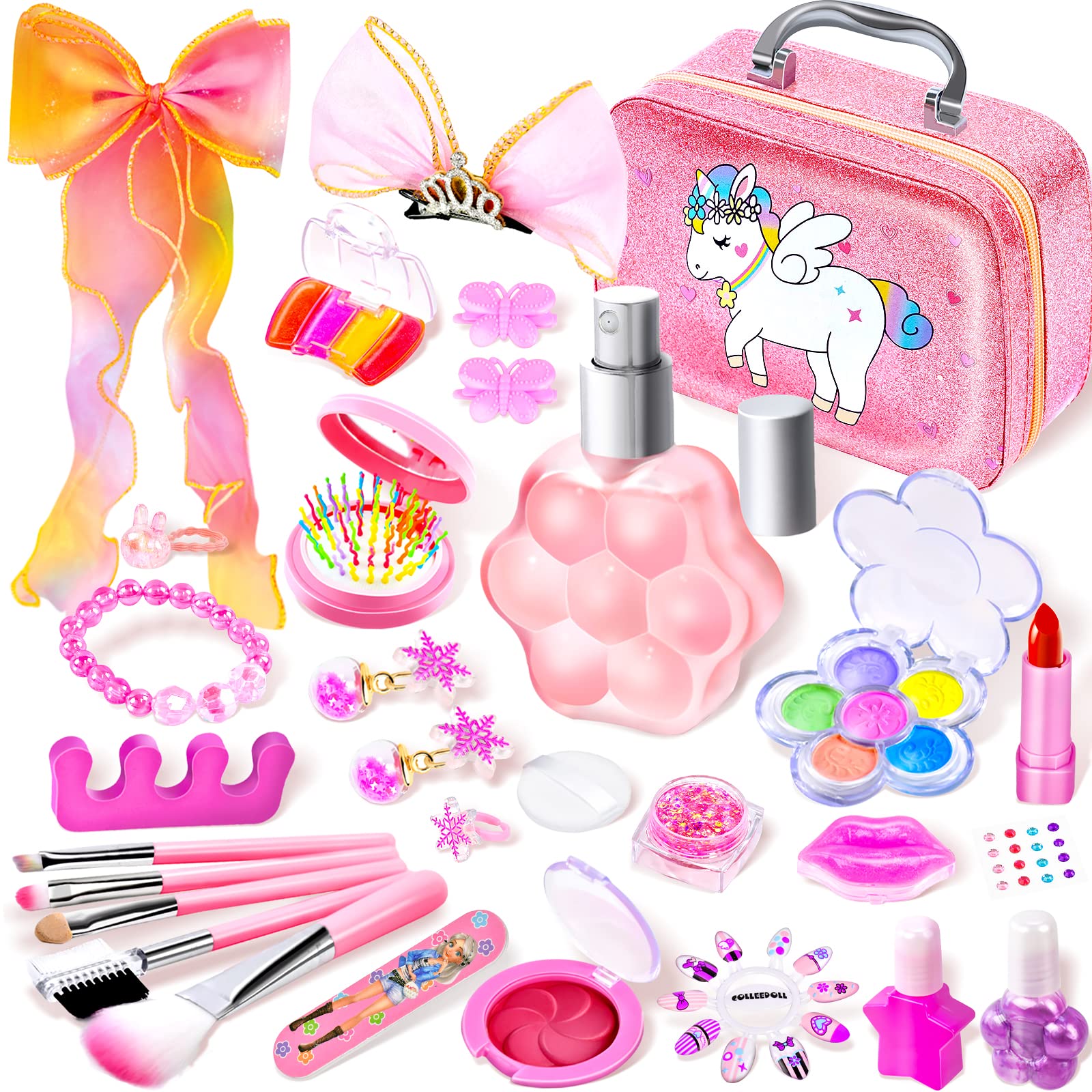 **Washable Kids Makeup Kit for Girls Ages 3-12 - Non-Toxic Pretend Play Makeup Toy Set with Realistic Cosmetics | Perfect Birthday Gift for Toddlers & Girls | Great for Dress-Up, Role Play & Party Fun**