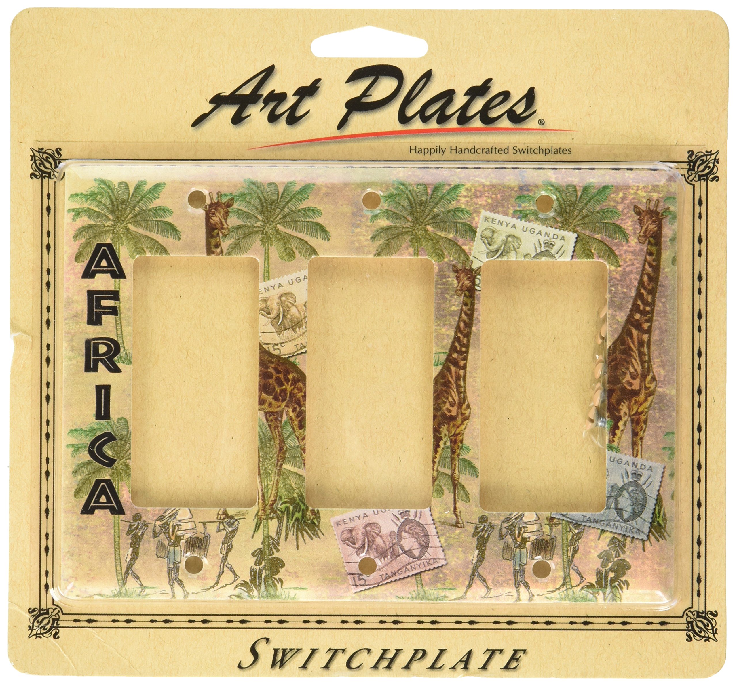 African Art Switch Plate - Handcrafted Triple Rocker Light Switch Cover for Home Decor, Living Room, Bedroom, or Office
