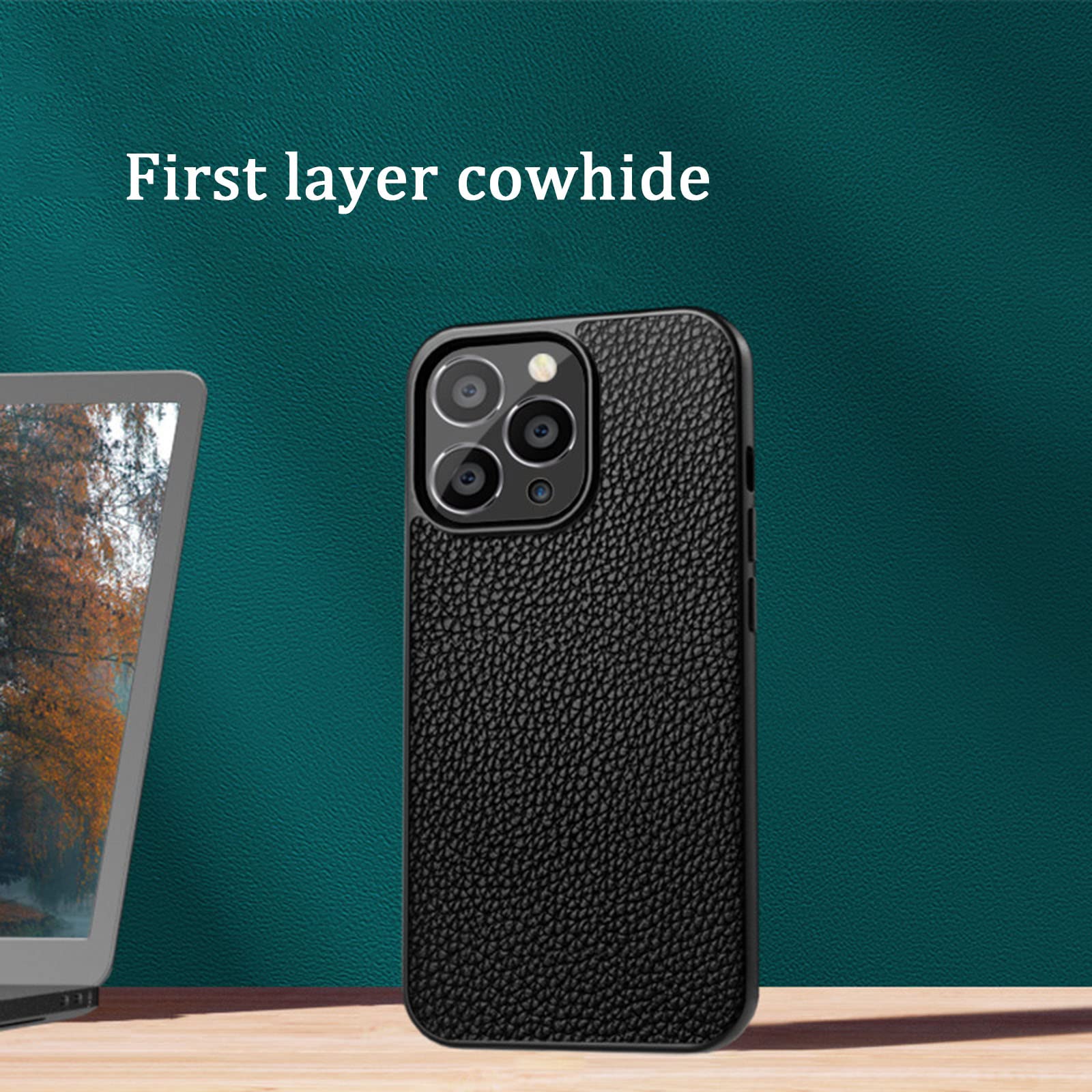 Premium Genuine Leather iPhone 14/14 Plus/14 Pro/14 Pro Max Case - Slim Fit Shockproof Business Phone Cover (Red) - Perfect for Office Professionals & Daily Protection