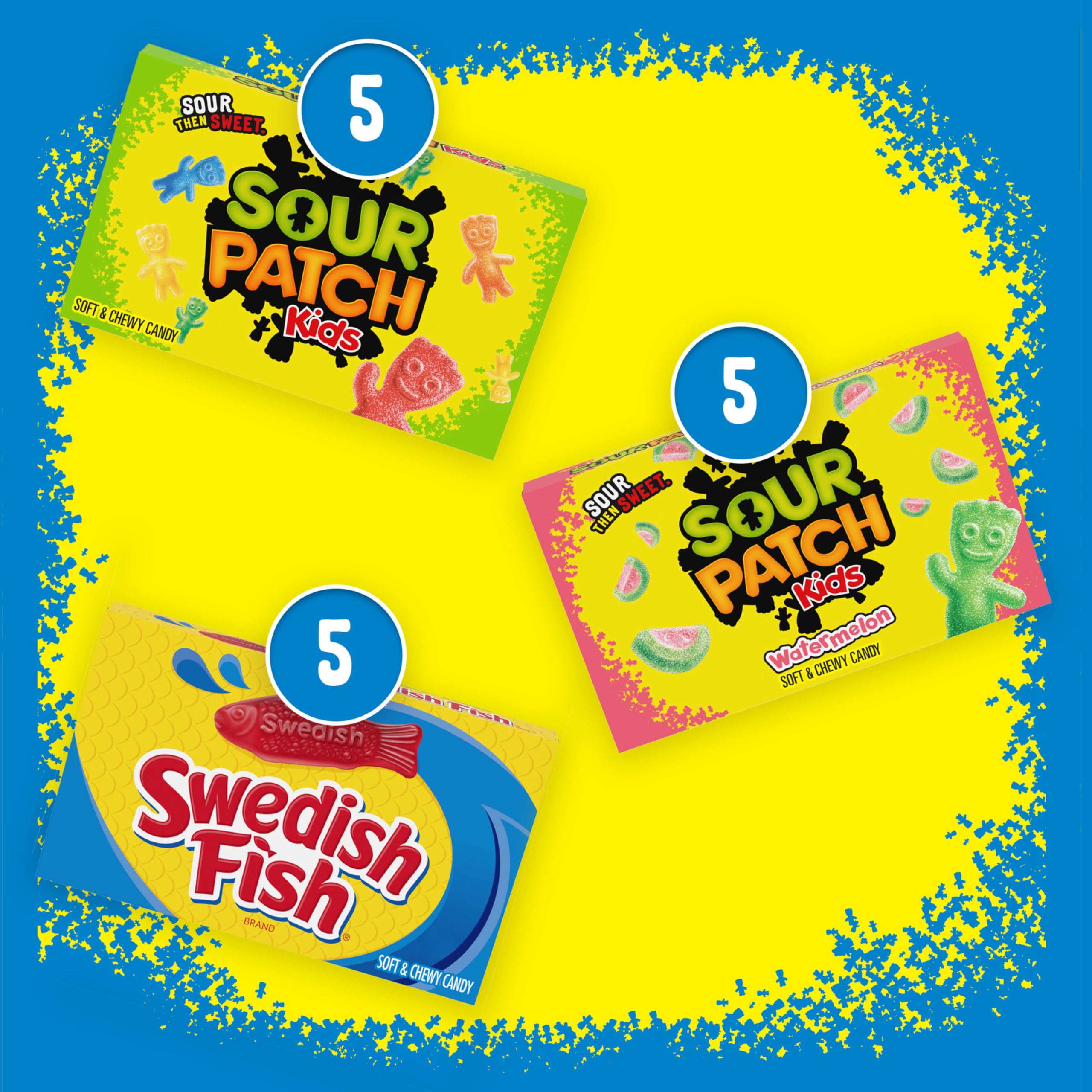 Sour Patch Kids & Swedish Fish Candy Variety Pack - 15 Movie Theater Boxes for Easter Gifting