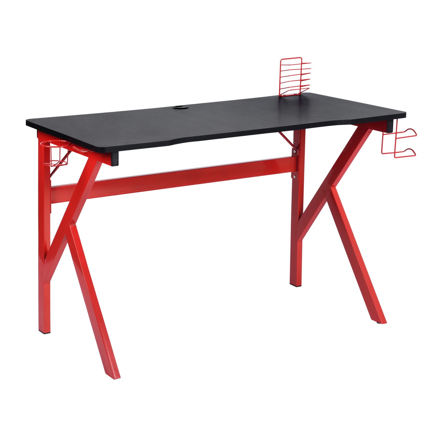Modern Black & Red Computer Desk - Scratch Resistant, Waterproof Surface with Multiple Features - Model Ally - Perfect for Home Office, Gaming Setup & Small Workspaces