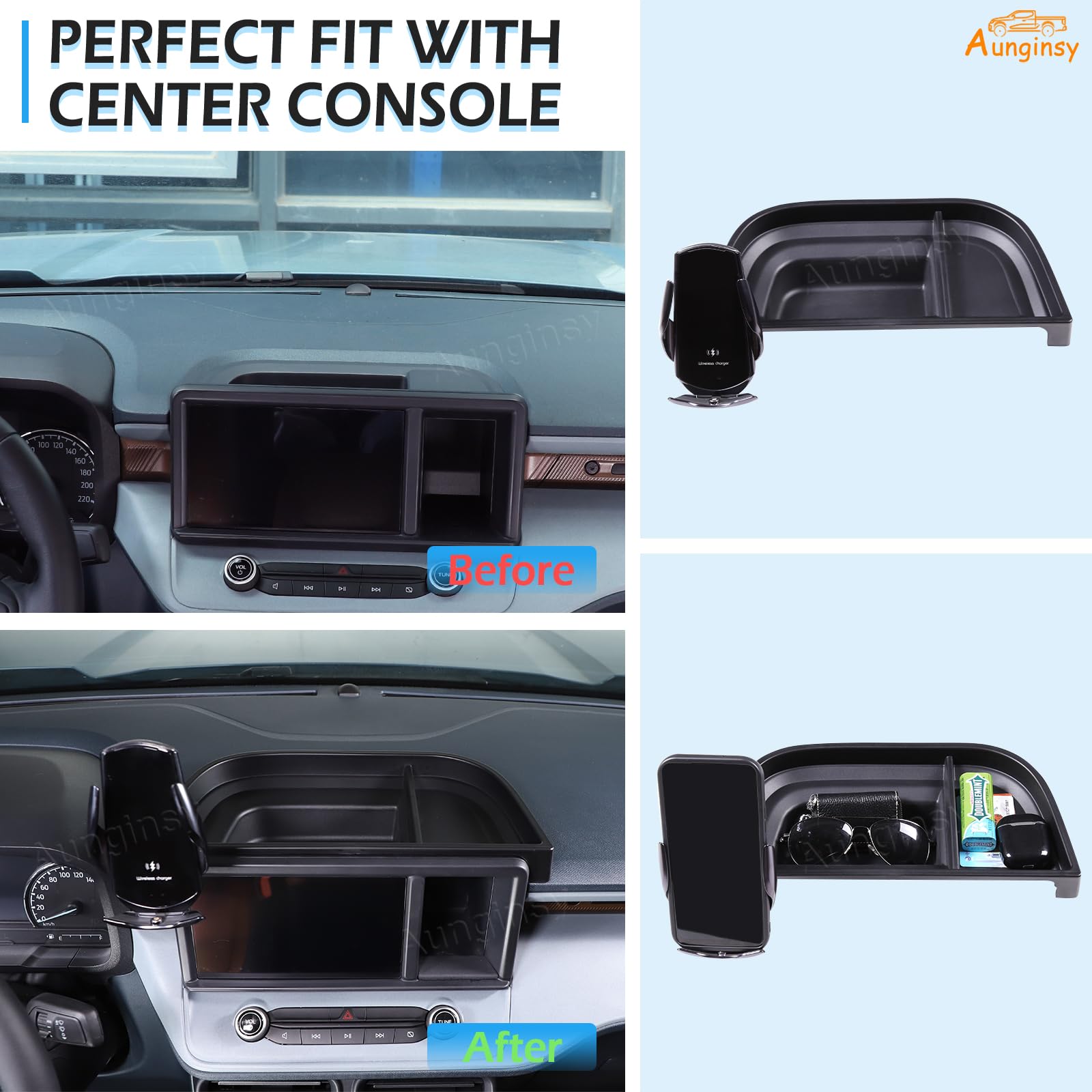 2022-2024 Ford Maverick Car Dashboard Storage Organizer Tray | Auto Center Console Organizer with Phone Holder | Perfect for Road Trips & Daily Commute