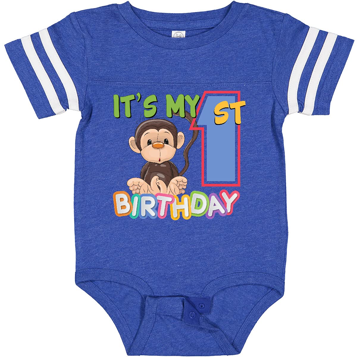 Inktastic Monkey First Birthday Baby Bodysuit - Cute 1st Birthday Outfit for Boys & Girls - Perfect for Birthday Party, Photo Shoot & Special Occasions