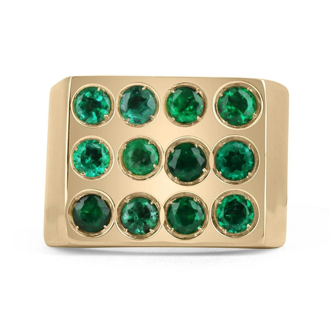 4.20 Carat Total Weight (CTW) Emerald Cluster Signet Statement Ring in 18K Gold - Perfect for Weddings, Engagements & Special Occasions