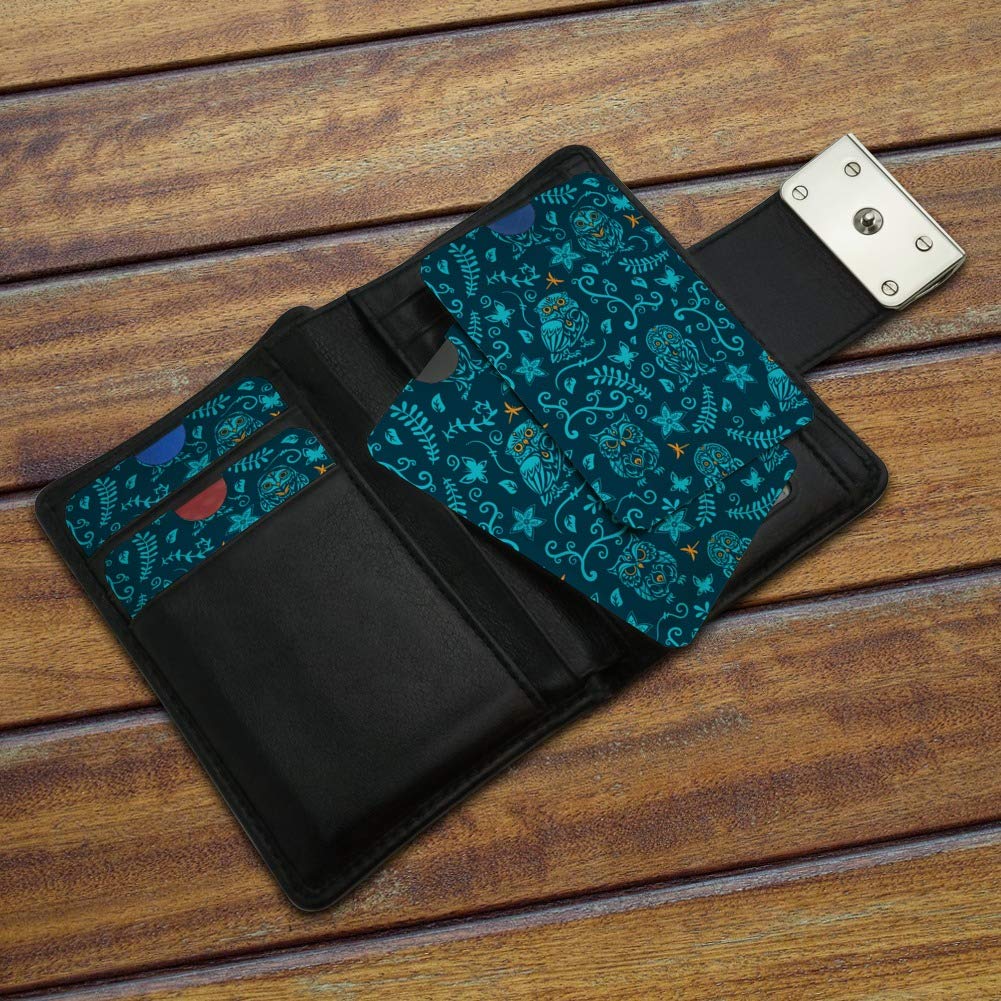 Mystical Owl Pattern RFID Blocking Credit Card Holder Set of 4 - Butterfly Dragonfly Leaf Floral Design for Wallet Purse Sleeve Protector | Perfect for Travel Shopping and Daily Use to Prevent Identity Theft
