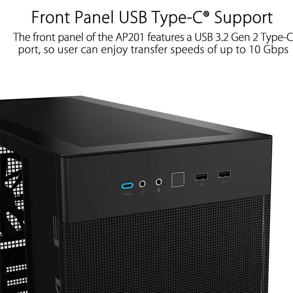 ASUS Prime AP201 Micro-ATX Mini Tower PC Case with Tempered Glass Side Panel & USB Type-C Port - Compact Gaming PC Build, Home Office Desktop, Streaming Setup
