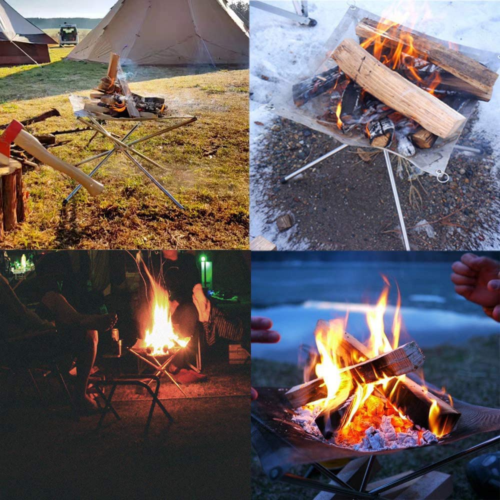Portable Stainless Steel Fire Pit - Foldable Mesh Fireplace with Heat-Resistant Design & Carry Bag - Perfect for Camping, Backyard, Beach, Patio & Outdoor Gatherings - Ideal for S'mores, Bonfires & Picnics