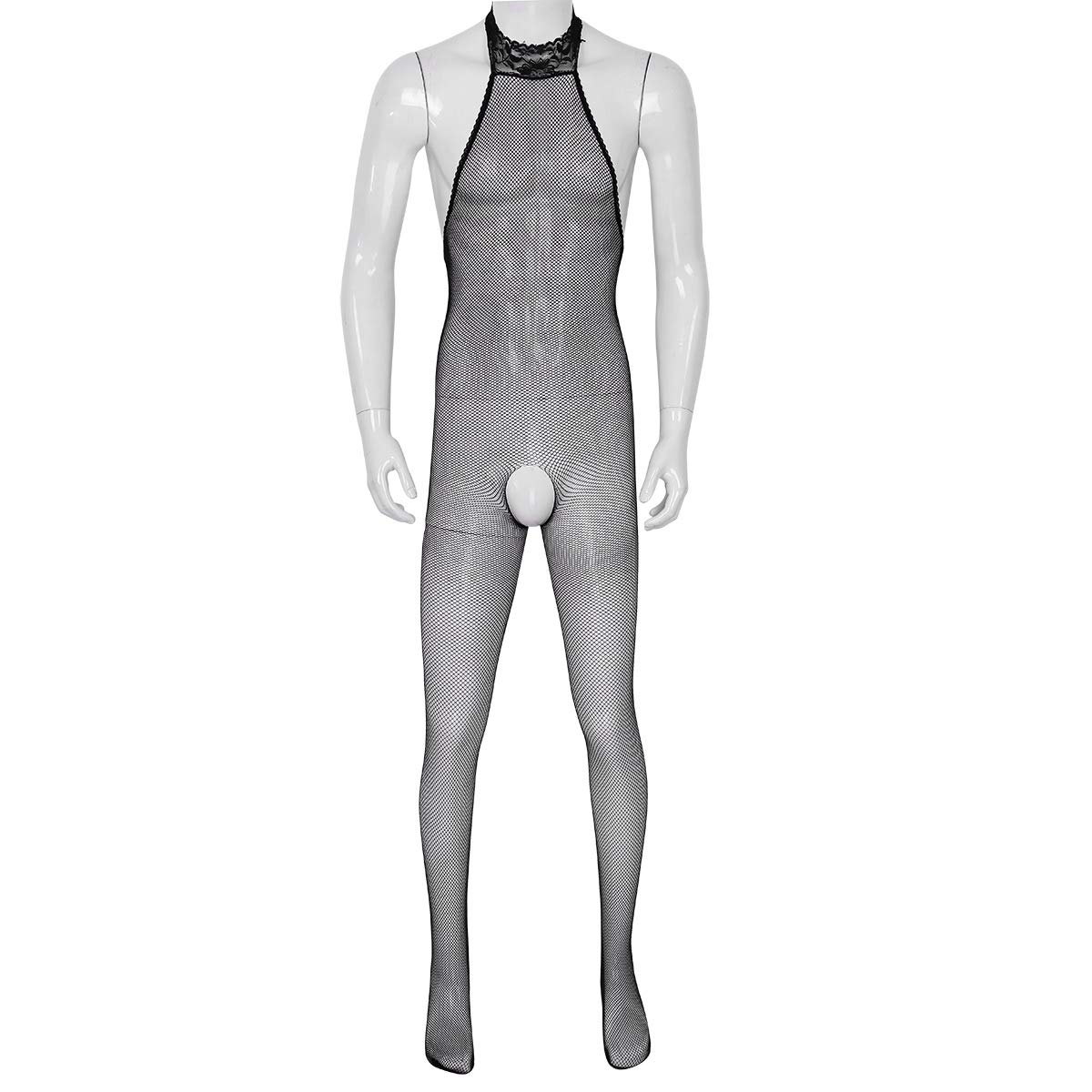 Men's Hollow Out Fishnet Pantyhose Tights - Open Files Bodysuit Stockings Costume for Cosplay, Halloween & Dance Performances