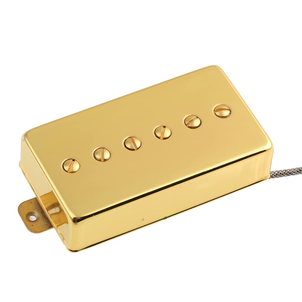 Alnico 5 Magnet Humbucker Sized P90 Electric Guitar Pickups - Gold Neck & Bridge Set for Blues, Rock & Jazz - Perfect for Les Paul, SG & Semi-Hollow Body Guitars