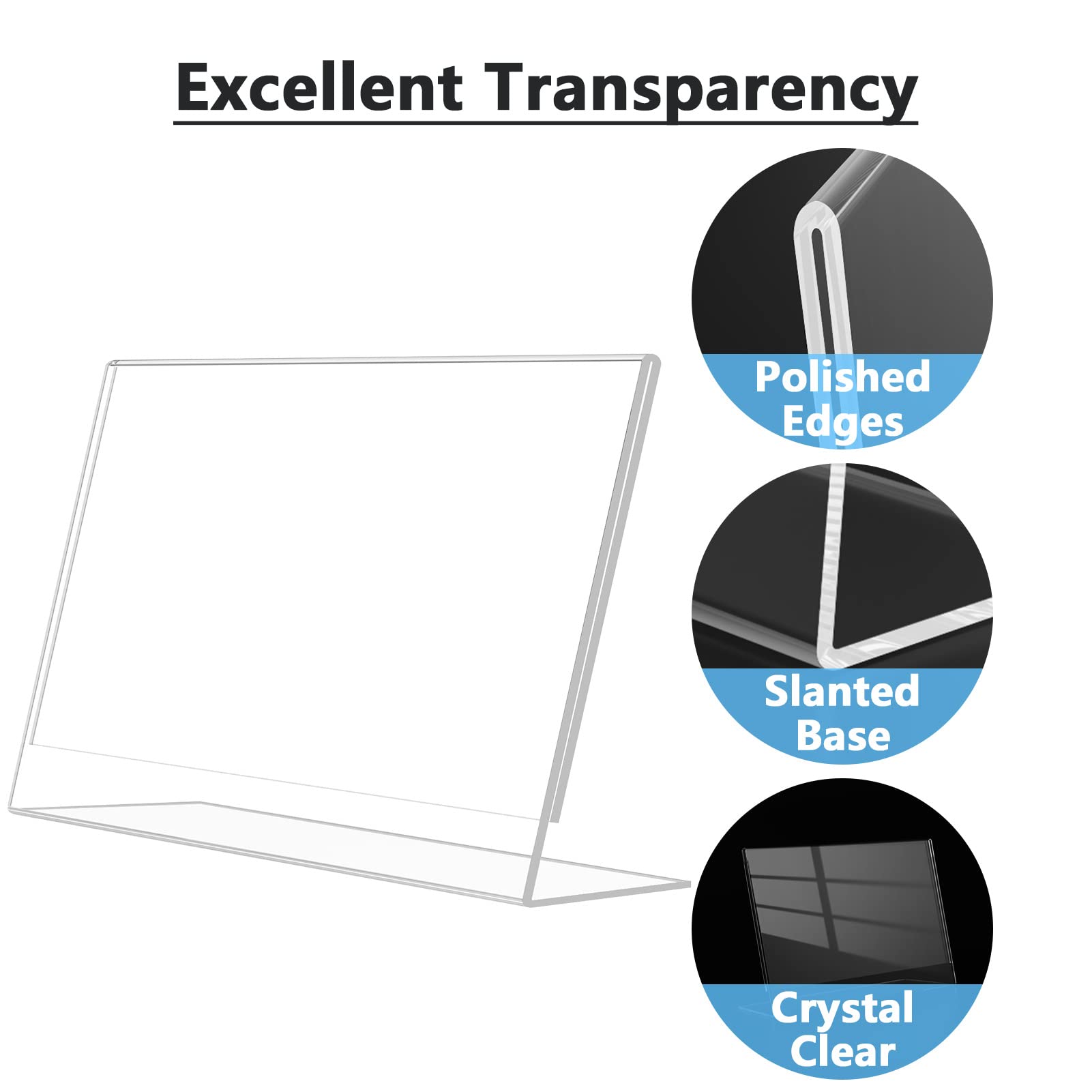 MaxGear 4x6 Inch Clear Acrylic Sign Holders - 12 Pack Slant Back Plastic Display Stands for Tabletop, Counter & Wall - Perfect for Office, Home, Store, Restaurant Menus, Promotions & Event Signage