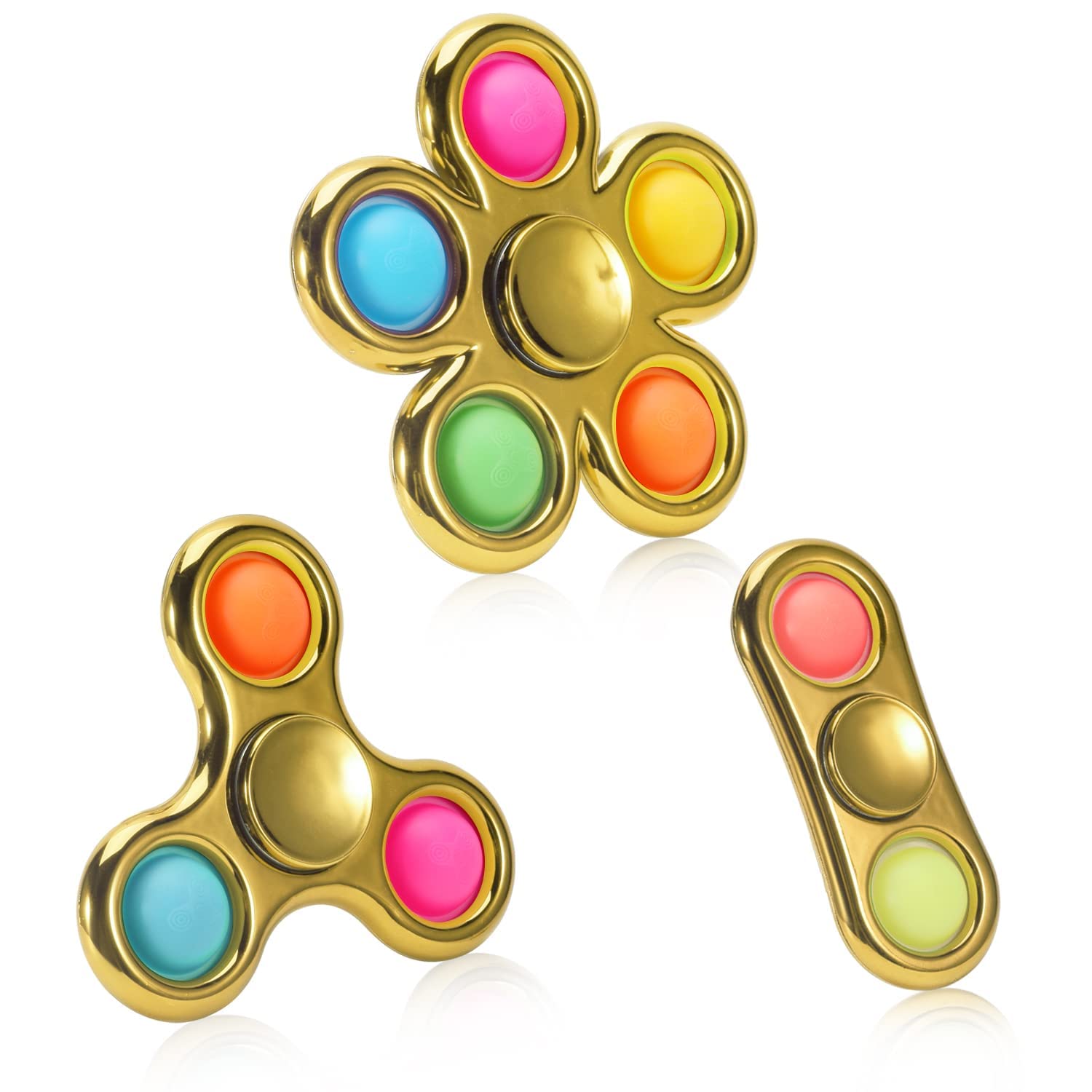 FIGROL 3 Pack Pop Fidget Spinner - Push Pop Bubble Sensory Fidget Toys for Stress Relief, Anxiety & ADHD | Metal-Looking Plastic Hand Spinner for Kids & Adults | Perfect for Classroom, Office & Travel Use