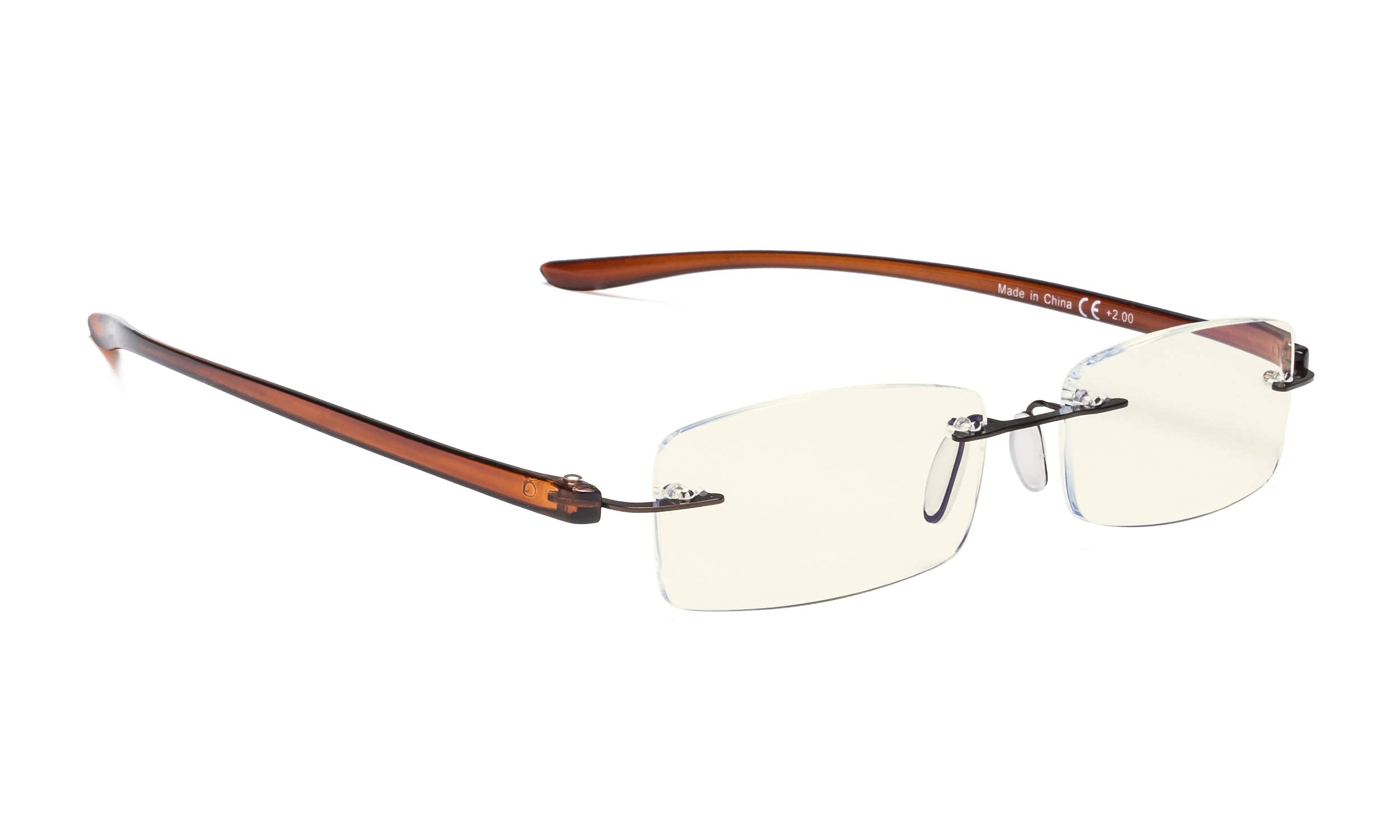 Blue Light Blocking Reading Glasses - Anti Eyestrain Computer Glasses for Women & Men, Rimless Design with Small Lens - Perfect for Office Work, Gaming & Screen Time