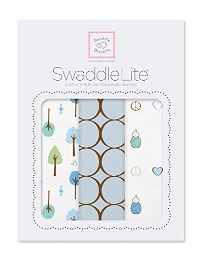 SwaddleDesigns SwaddleLite - 3 Pack Premium Cotton Marquisette Swaddle Blankets for Babies | Soft Breathable Muslin Fabric | Pastel Blue | Perfect for Newborn Swaddling, Nursing Cover & Stroller Blanket