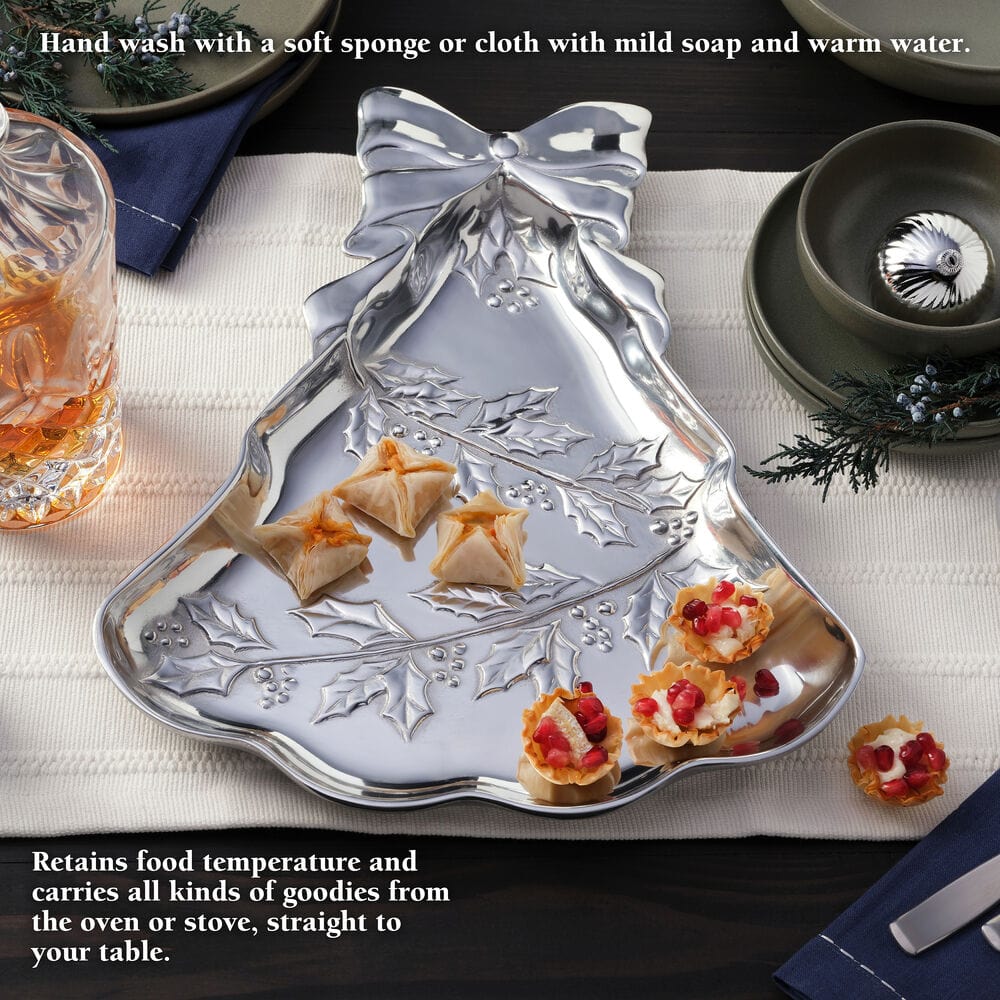 Holly Berries Christmas Tree Serving Tray - Holiday Party Platter for Cookies, Appetizers & Desserts - Festive Xmas Decor & Entertaining Tray for Home, Office & Holiday Gatherings