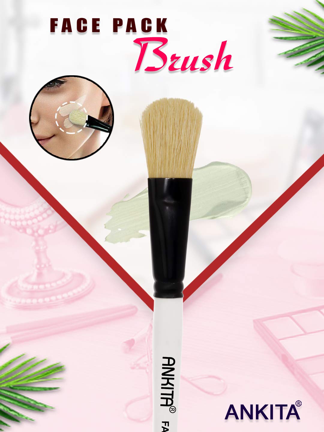 Ankita Wooden Handle Face Pack & Mask Brush - Natural & Synthetic Hair Makeup Brush for Smooth Application | Perfect for DIY Facials, Skincare & Beauty Routines
