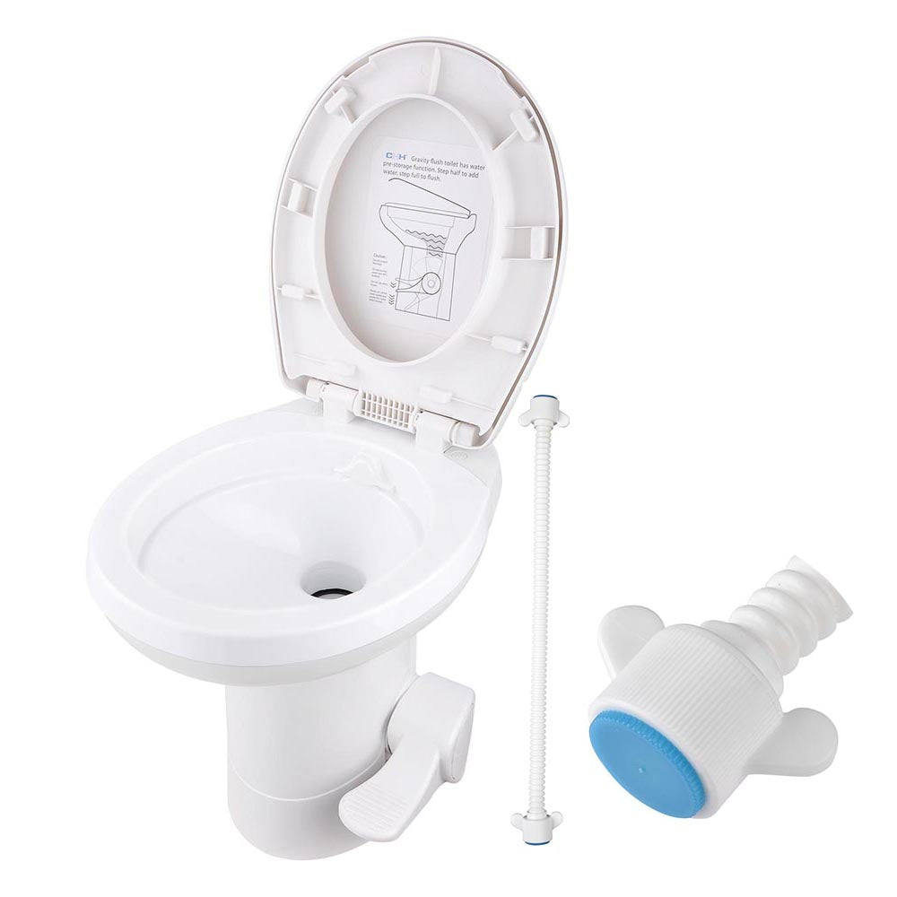 Gravity Flush RV Toilet with Pedal Flush - Portable Camper Toilet for RV, Camper, Trailer & Boat | Ideal for Camping, Road Trips & Off-Grid Living