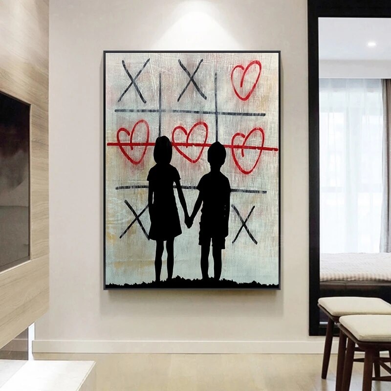 Banksy Artwork - Brother and Sister Canvas Wall Art Print - Modern Street Art Decor for Living Room, Bedroom & Office