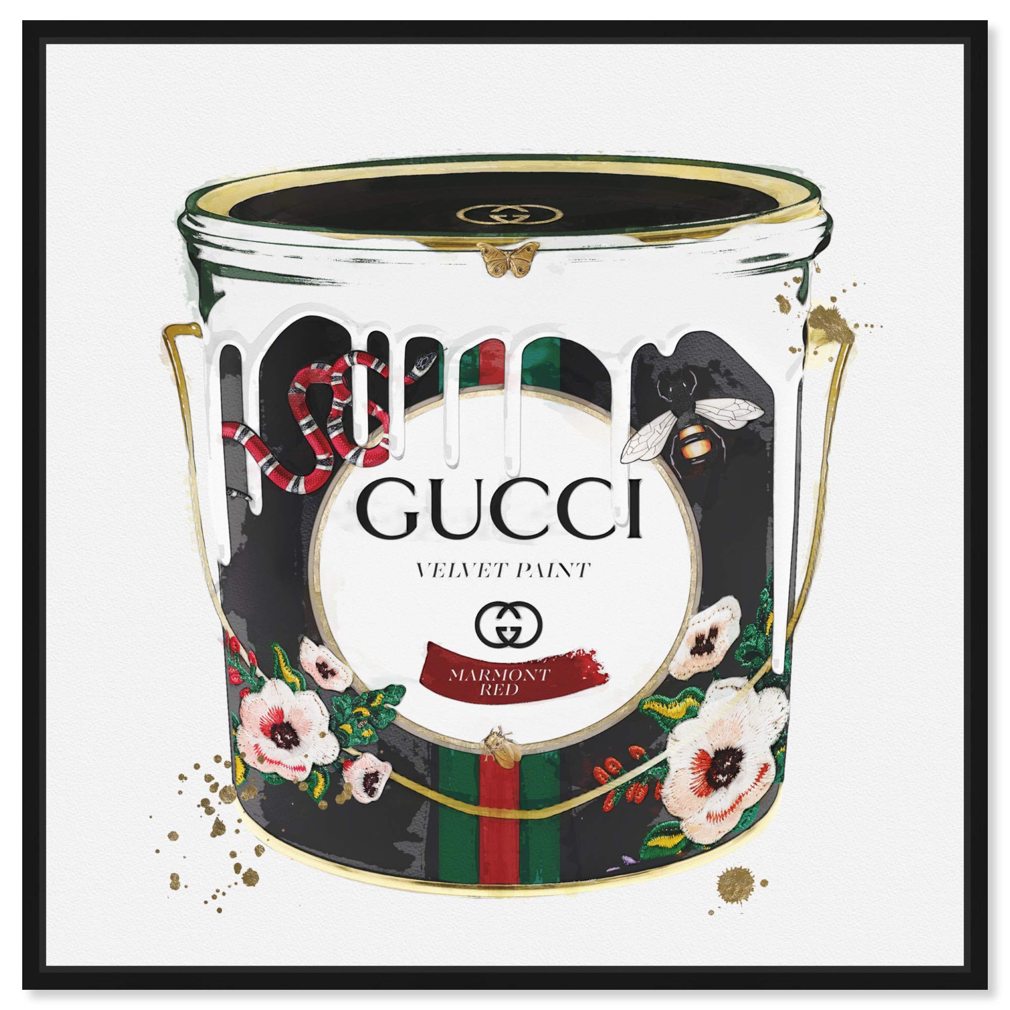 Oliver Gal Artist Co. Velvet Marmont Paint Cans Framed Wall Art - 16x16 Inch Fashion Canvas Prints for Home Decor in Black & Gold | Perfect for Living Room, Bedroom & Office Wall Decor (29768_16x16_CANV_BFL)