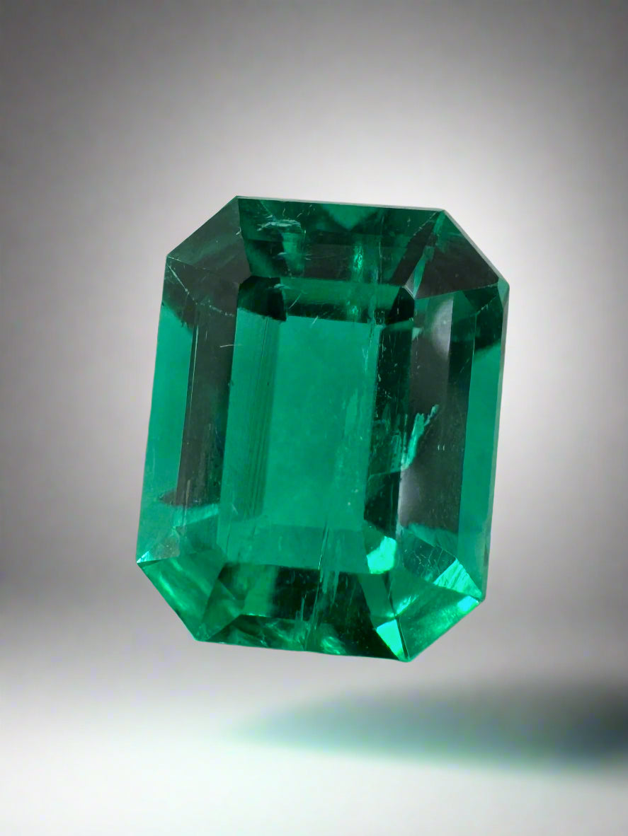 1.49 Carat 8x6mm Vivid Bluish Green Colombian Emerald Gemstone - Emerald Cut Natural Loose Gem for Jewelry Making & Engagement Rings