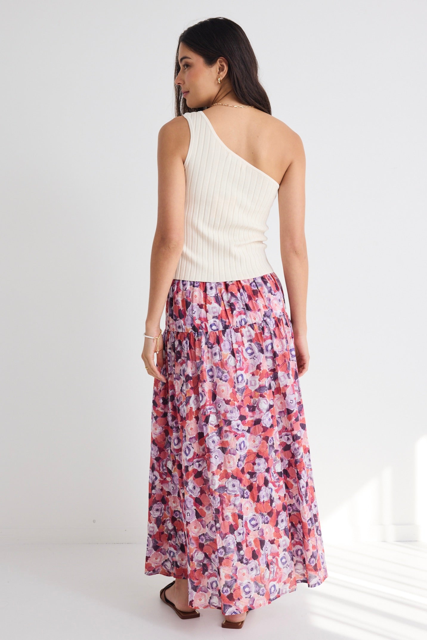 Aquarius Lilac Meadows Tiered Split Front Maxi Skirt - Flowy Boho Summer Dress for Women | Perfect for Beach Vacations, Music Festivals & Date Nights
