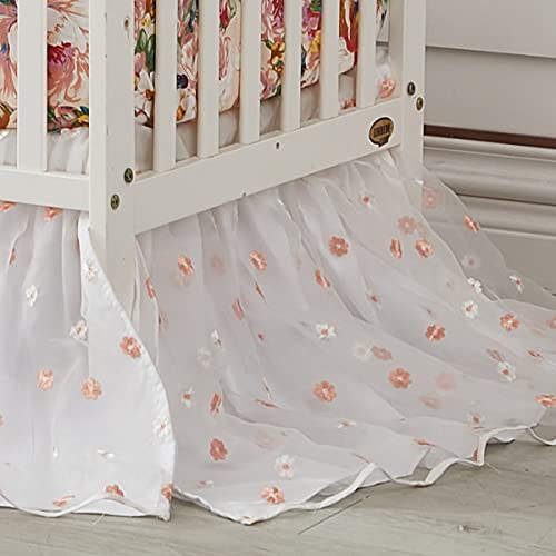 White Peach Embroidered Floral Tulle - Double Layer