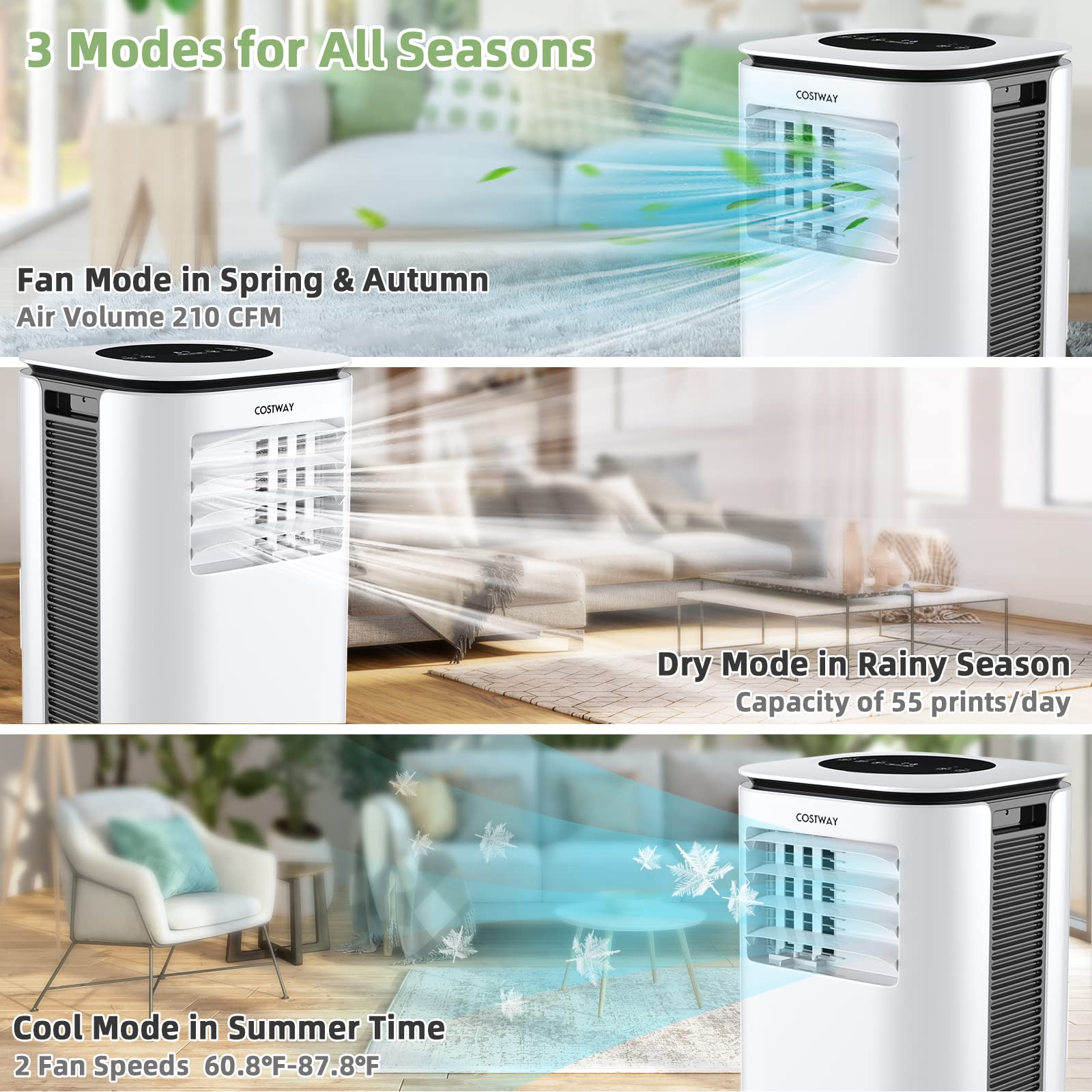 COSTWAY 9000BTU Portable Air Conditioner with Remote Control, 2 Fan Speeds & 24H Timer - Cools Rooms Up to 350 sq.ft - Includes Window Installation Kit - Perfect for Bedrooms, Offices & Small Apartments