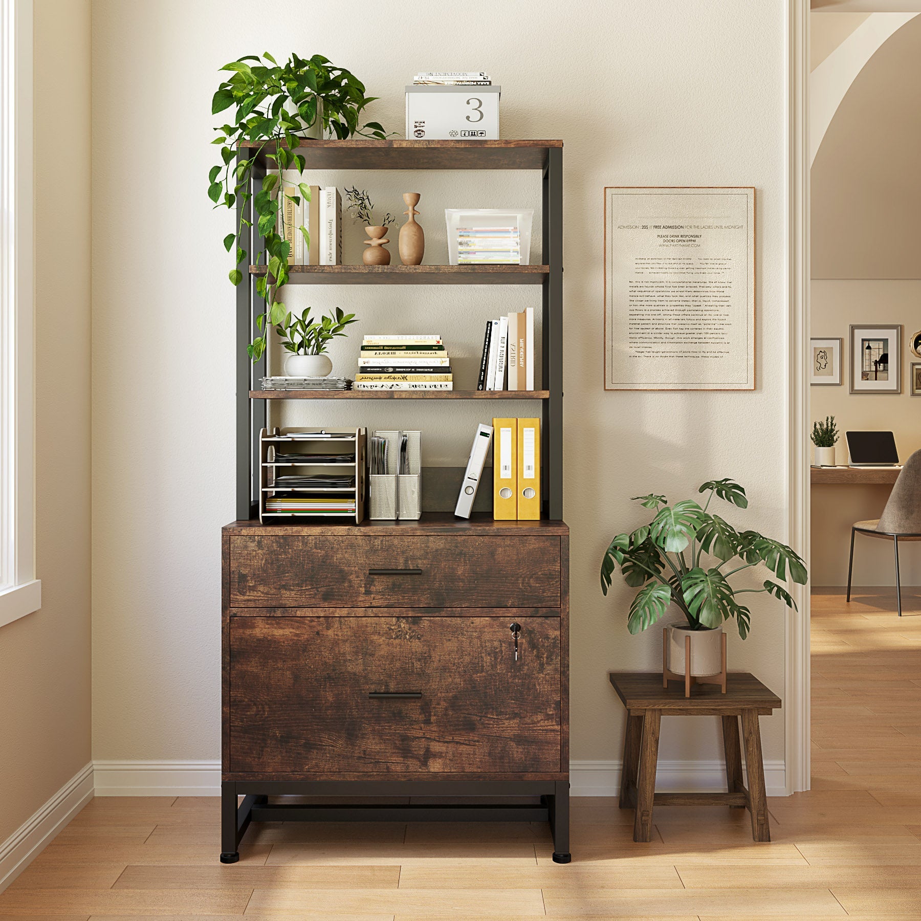 2-Drawer Locking File Cabinet with Bookshelf - Secure Vertical Filing Storage for Office, Home & School Organization