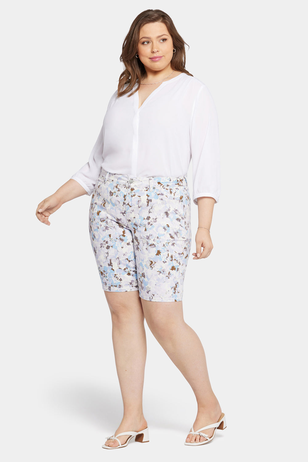 Briella 11 Inch Plus Size Denim Shorts for Women - Becca Bouquet | Comfortable Stretch Jeans for Casual Wear, Summer Outfits & Beach Vacations