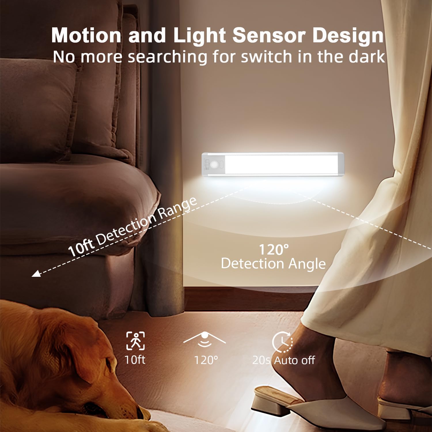 Under Cabinet Lights 30-LED Rechargeable Motion Sensor Lighting - 1000mAh Battery, 3 Pack (7.87 Inch) for Kitchen, Wardrobe, Closet & Laundry - Perfect for Nighttime Safety and Task Illumination